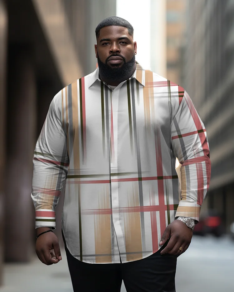 Plus Size Casual Men's Striped Long Sleeve Lapel Long Sleeve Shirt