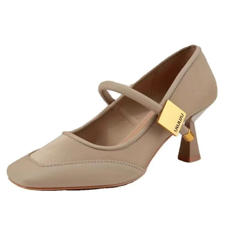 Uveng Uveng Mary Jane Shoes Spring 2024 New Niche Skirt With Square Head Shallow Thin Heel Temperament High Heel Shoes