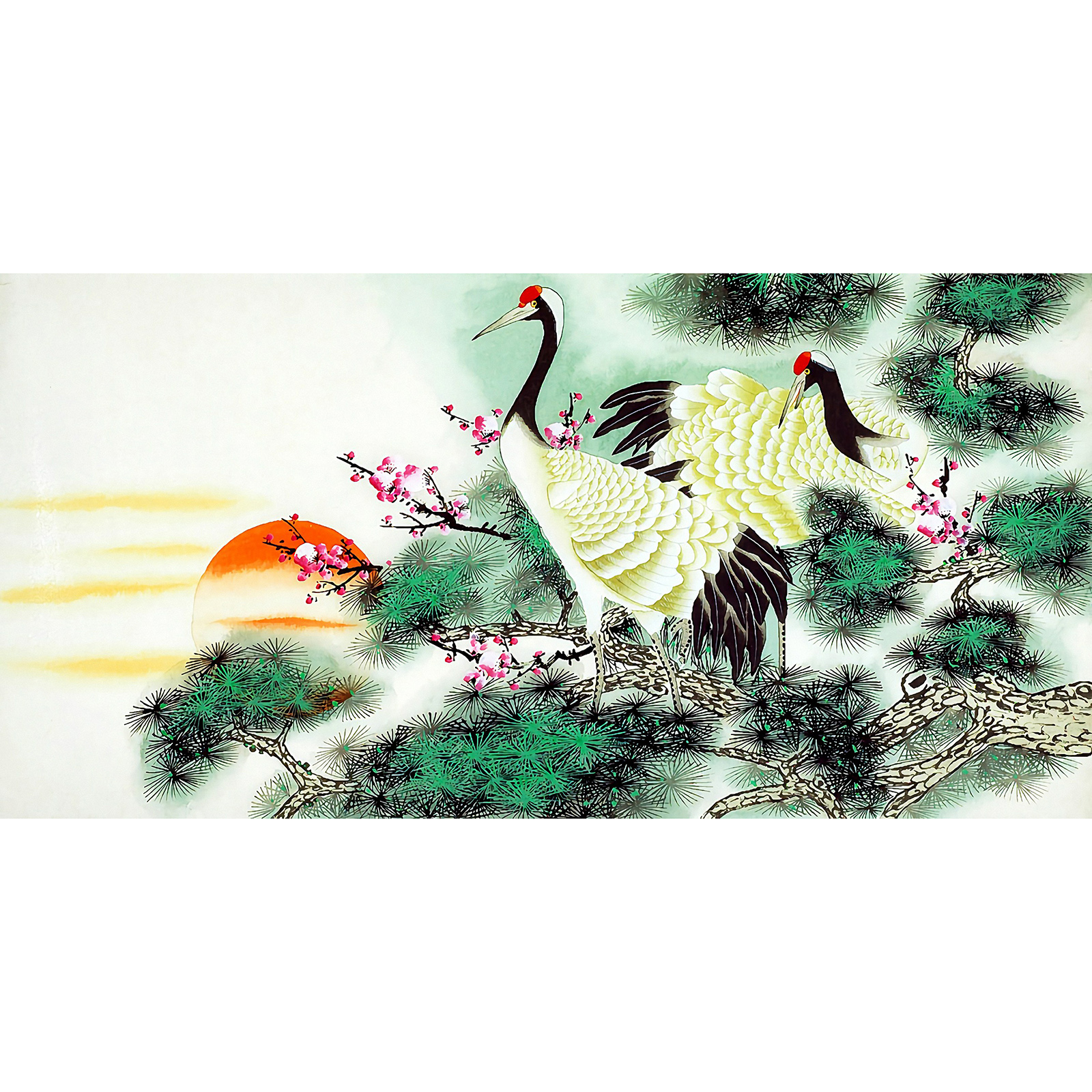 

85*45CM - Setting Sun Red Crowned Crane - Round Drill Diamond Painting, 501 Original