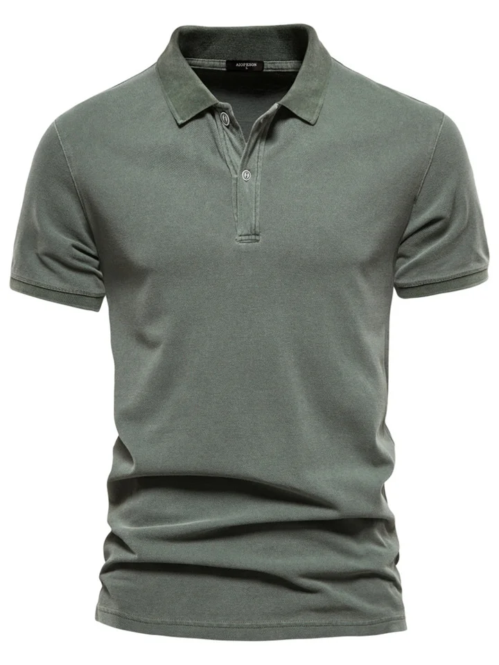 Summer New Lapel Button Collar Sports Men's Cotton POLO Shirt Fashion Casual Men's Solid Color Short-sleeved T-shirt-Mixcun