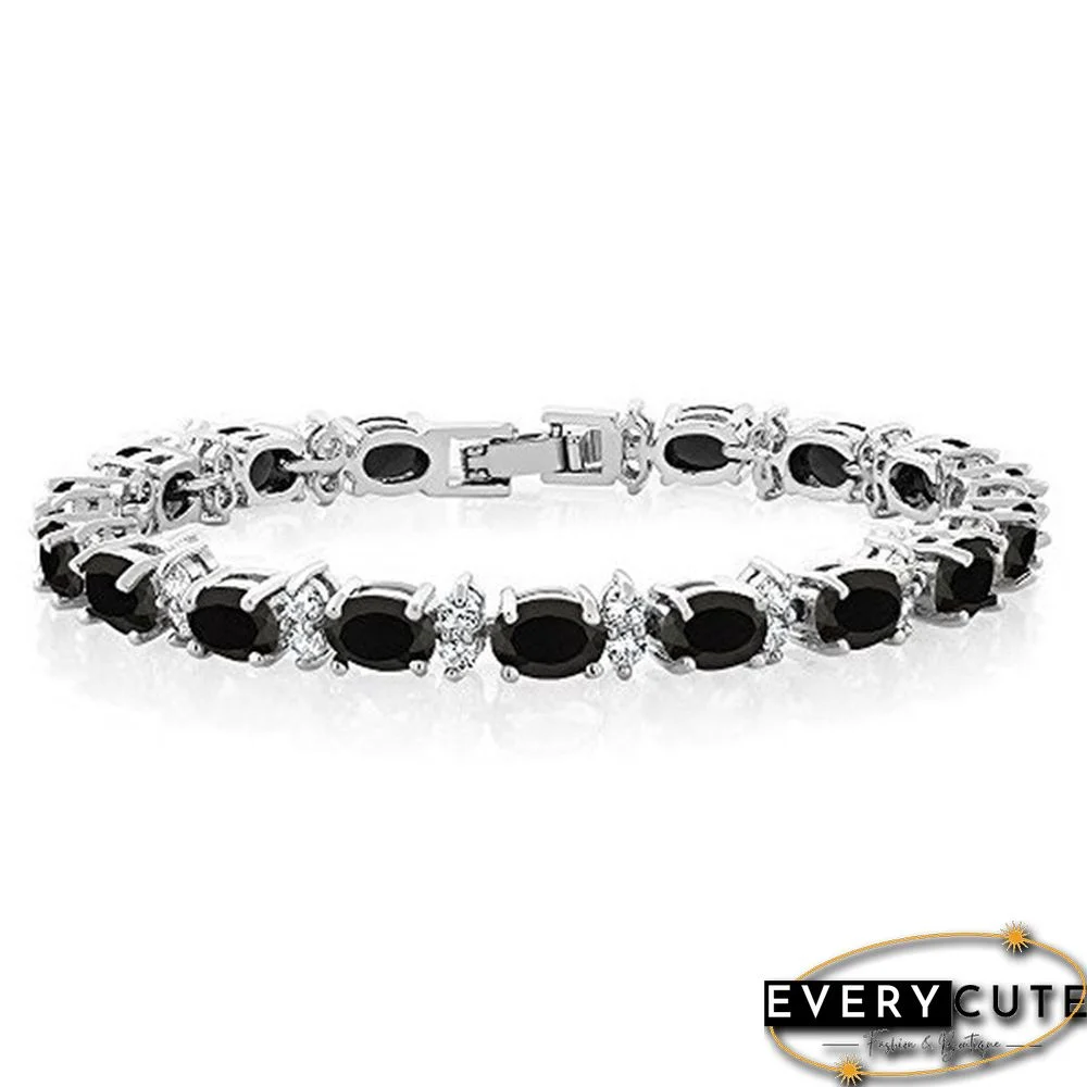 925 Sterling Silver Gorgeous Oval Ruby Amethyst Aquamarine sapphire and Round Sparkling Cubic Zirconia CZ Tennis Bracelet Jewelry Gift