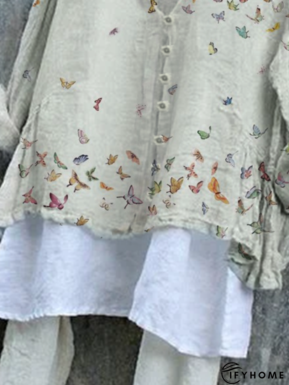 Boho Floral Long Sleeve Shawl Collar Blouse | IFYHOME