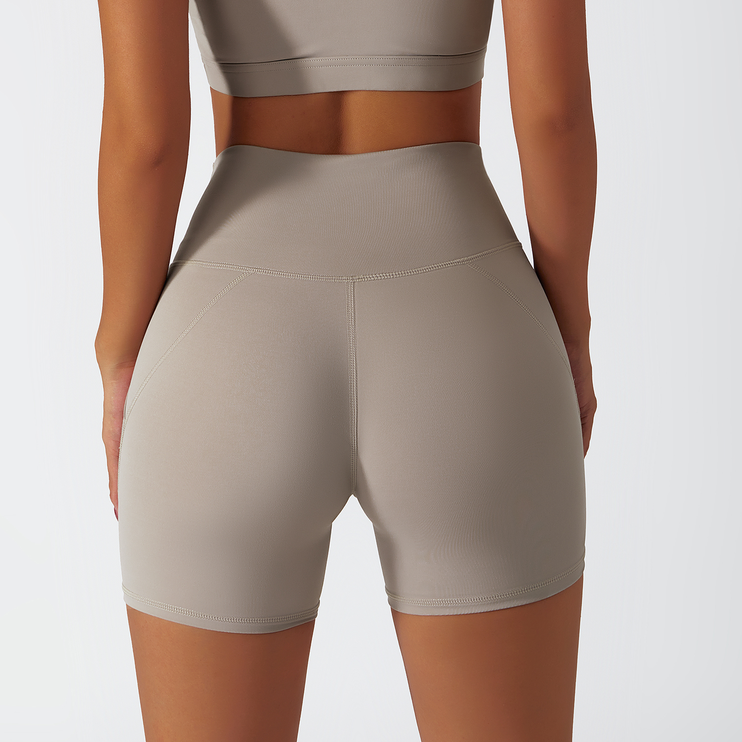 Buy Hergymclothing Oat Milk high rise no camel toe squat proof tummy control comfort lightweight buttery soft hot yoga shorts womens online