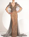 Women's Shawl V Neck Mesh Sequin Dress