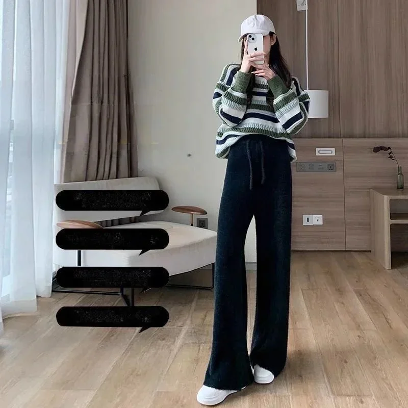 Toloer Fuzzy Wide-Leg Drawstring Sweat Pants-Outfit Ideas