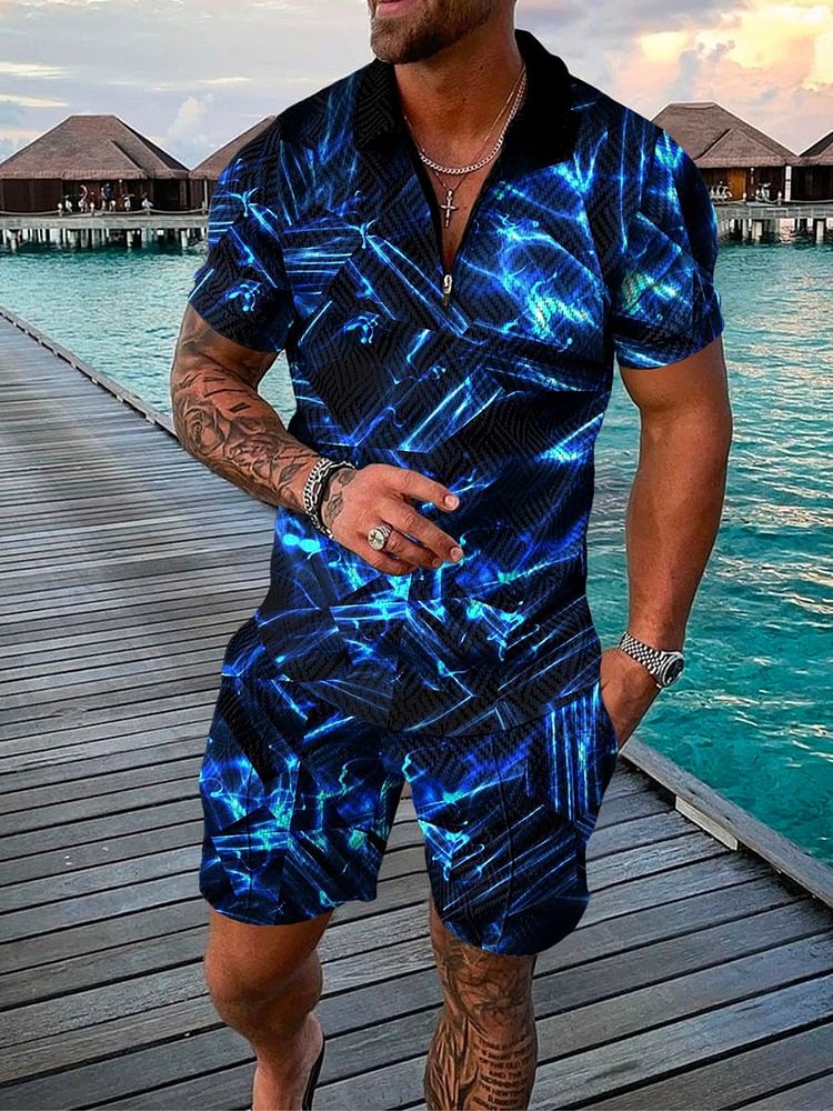 Men's Vacation Abstract 3D Geometry Printing Suit