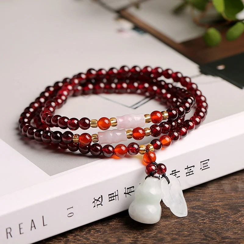 108 Garnet Gourd Leaf Necklace Blessing Protection Mala Bracelet