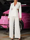 Urban Belly-Hollow Blazers Top&Wide Leg Simple Two-Piece Suits