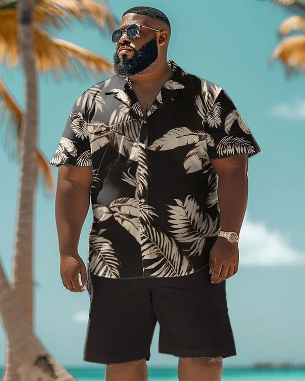 Men's Plus Size Hawaiian Tropical Leaf Print Shirt Shorts Suit