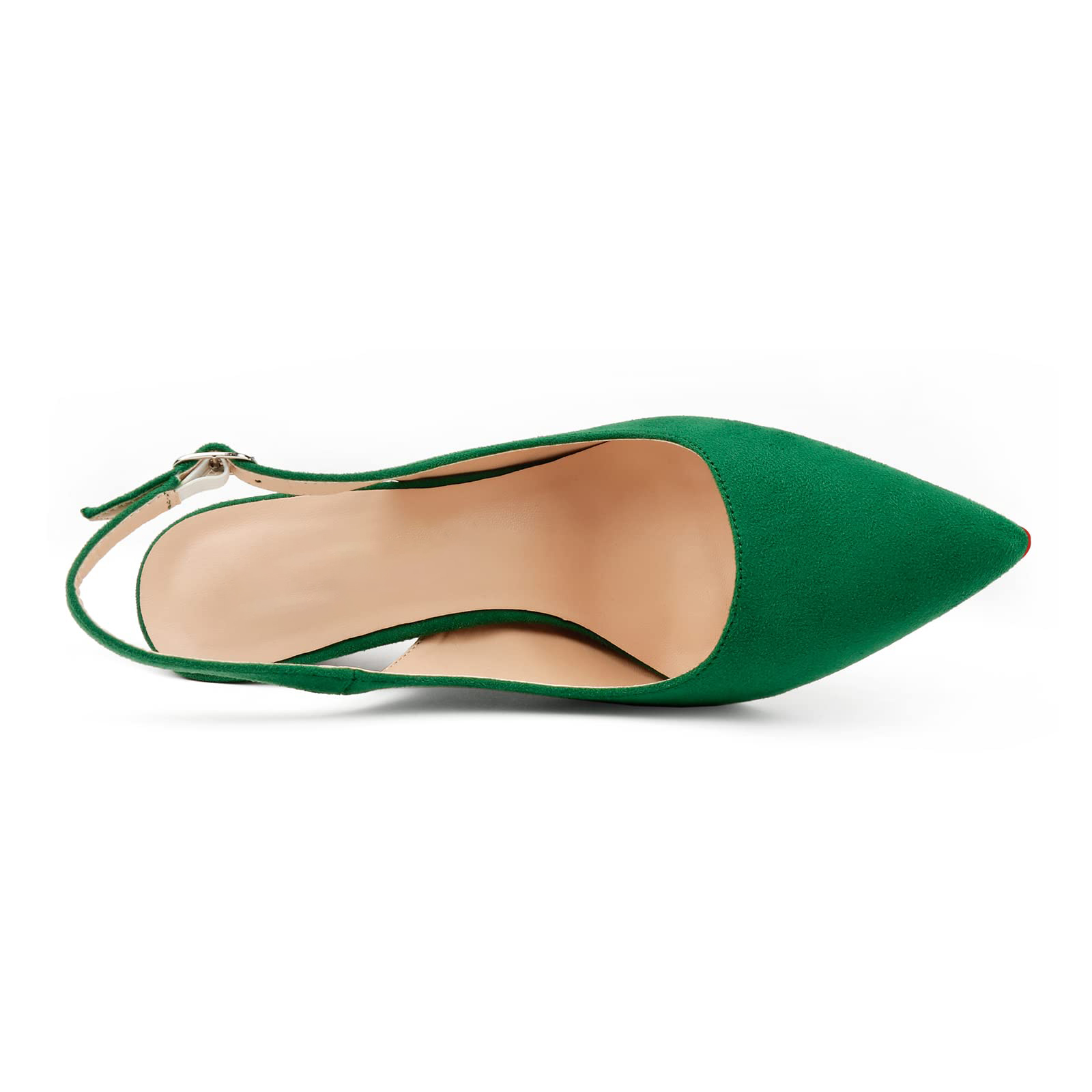 90mm Mid Heels for Women Slingback Pumps Sandals Pointed Toe Pumps Red Bottoms Suede Shoes-MERUMOTE