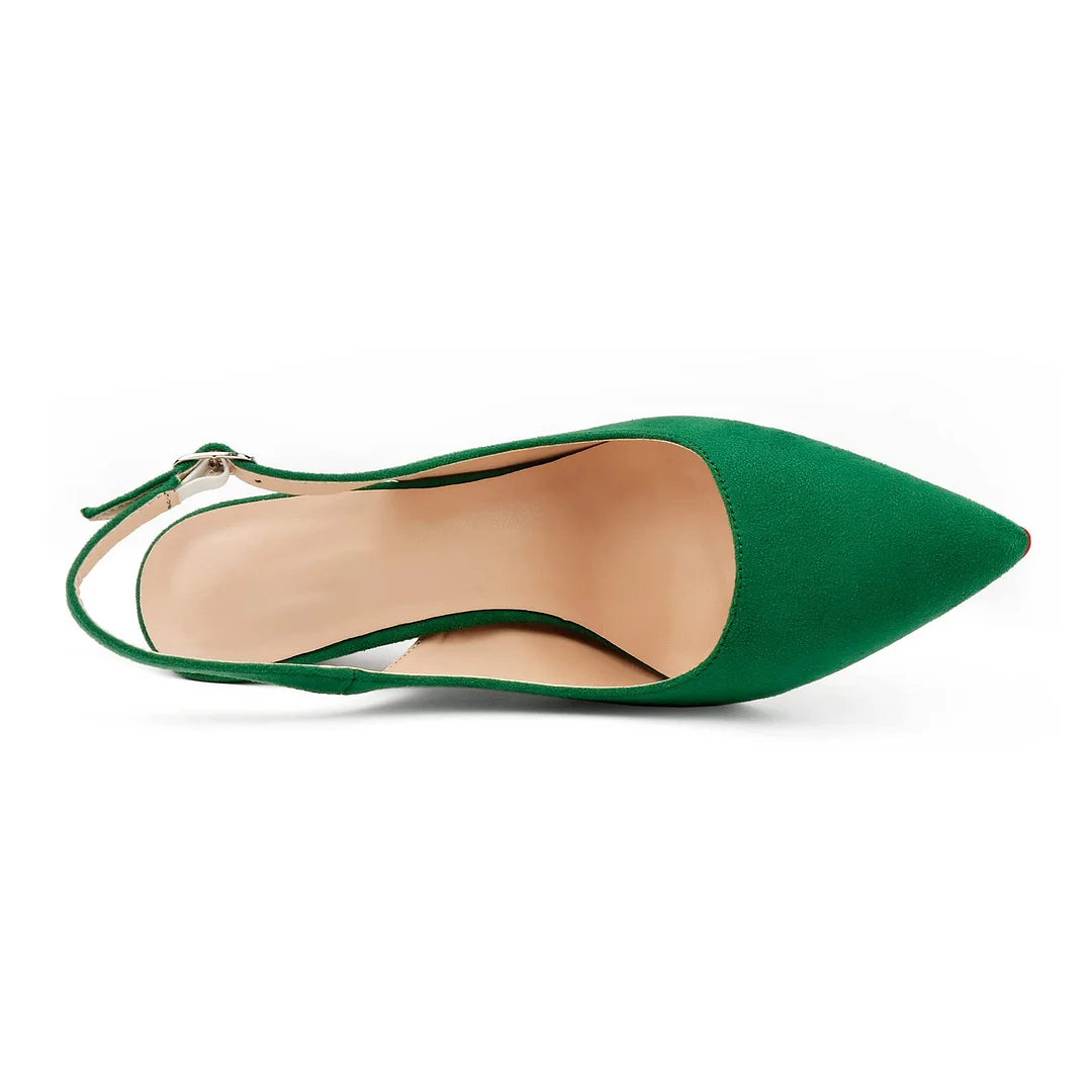 90mm Mid Heels for Women Slingback Pumps Sandals Pointed Toe Pumps Red Bottoms Suede Shoes-MERUMOTE