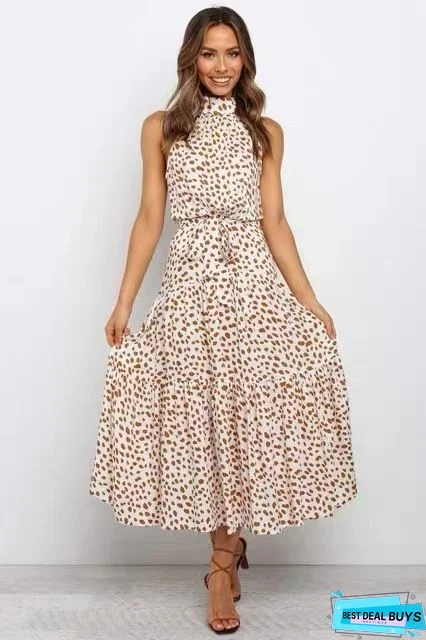 Vintage Polka Dots Printed Statement Plus Size Sleeveless Casual Dresses Black Dresses