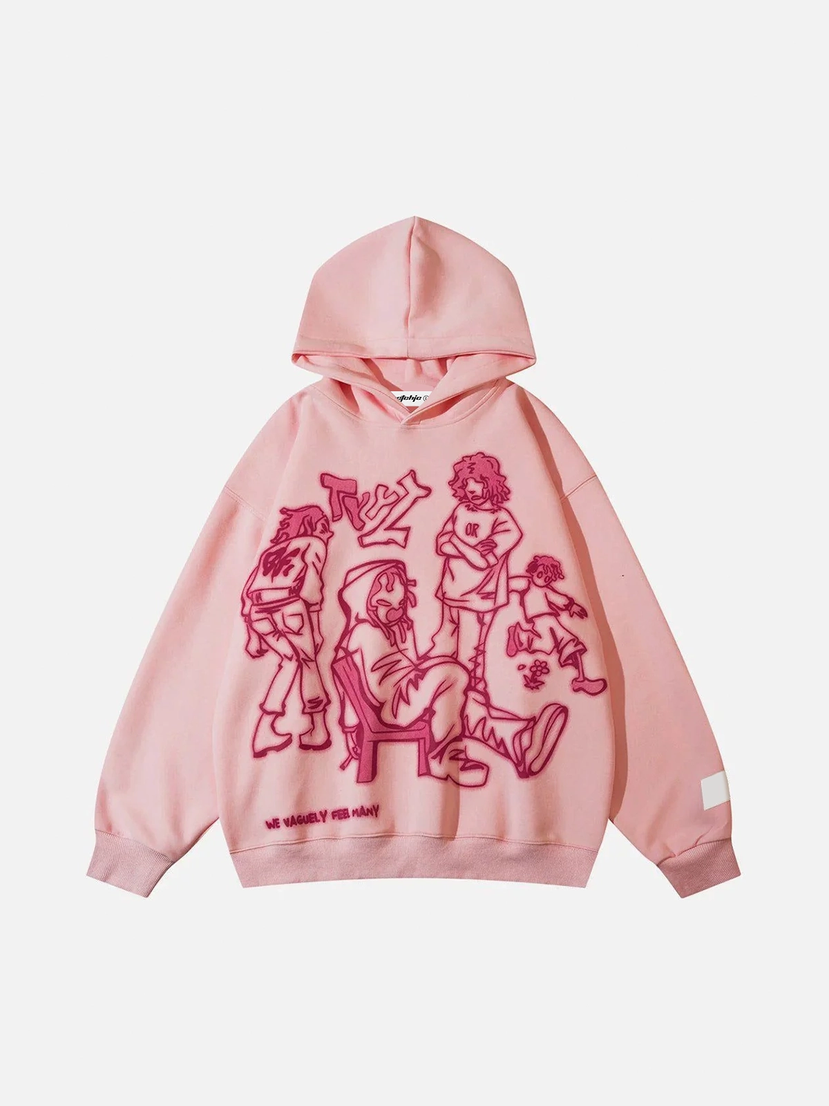 Pink Line Character Print Hoodie Back Front