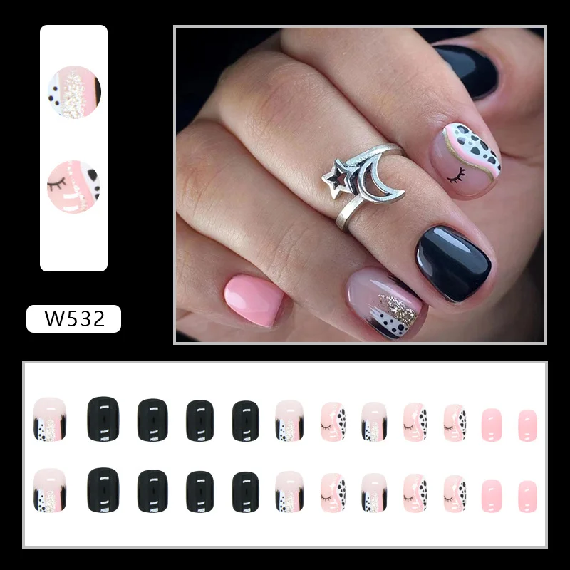 Churchf Churchf Square Solid Color Nail Black And White Spot Eyelash False Nail Wearable Beauty Nail Piece Finished Removable Nail Piece