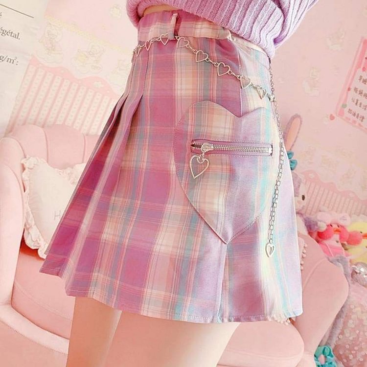 Cute Girl Love Purple Plaid Pleated Skirt SP15566