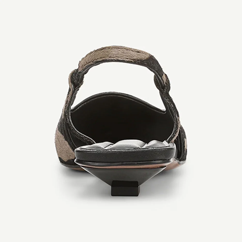 Grey & Black Zebra Print Stretch Pointed Toe Flats with Slingback