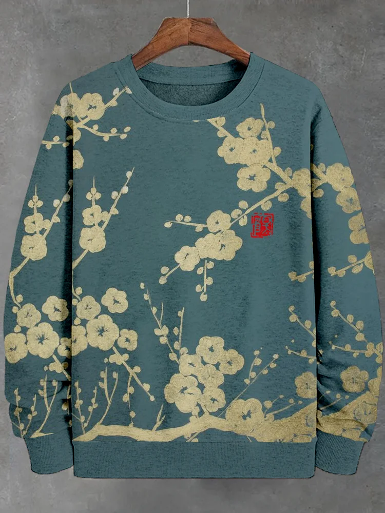 Men's Japanese Plum Blossom Art Pattern Comfy Sweatshirt