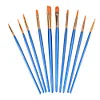 10pcs Blue Watercolor Gouache Paint Brushes Nylon Hair Painting Brush Set
