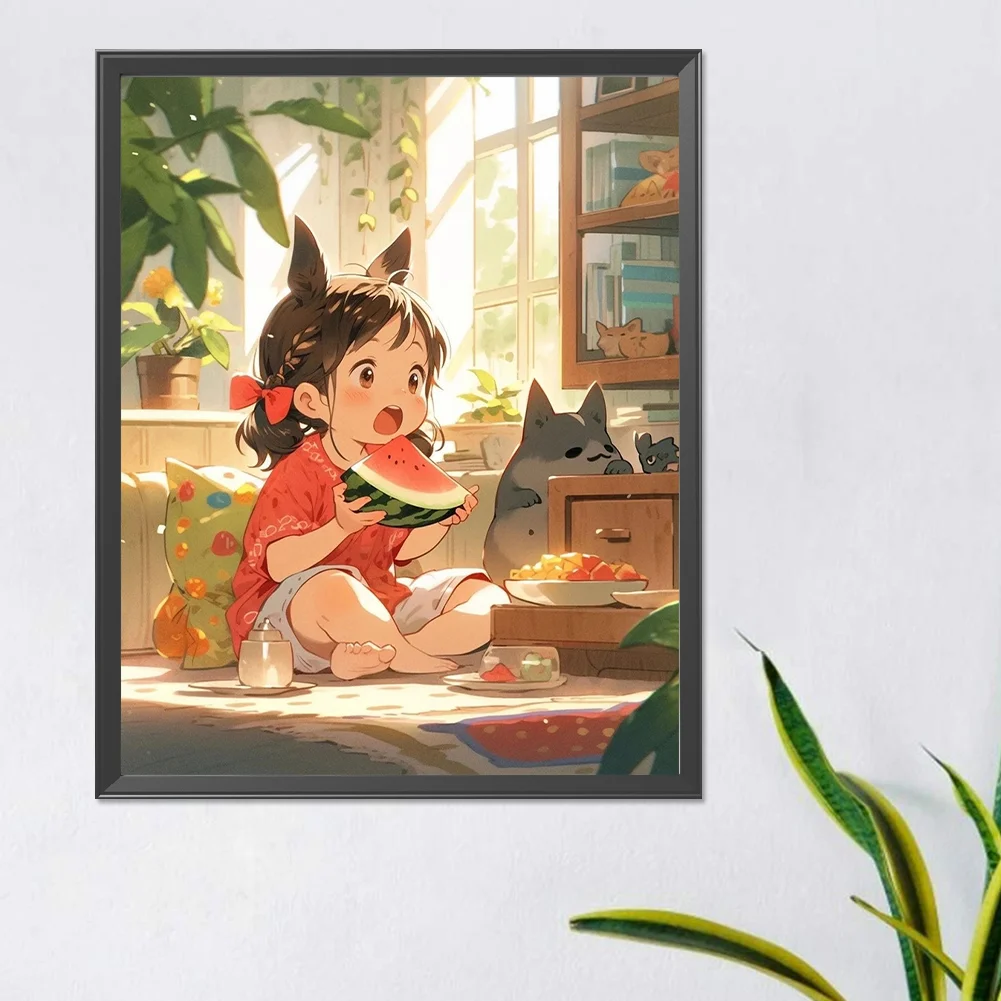 Diamond Painting - Full Round Drill - Child Eating Watermelon(Canvas|40*50cm)