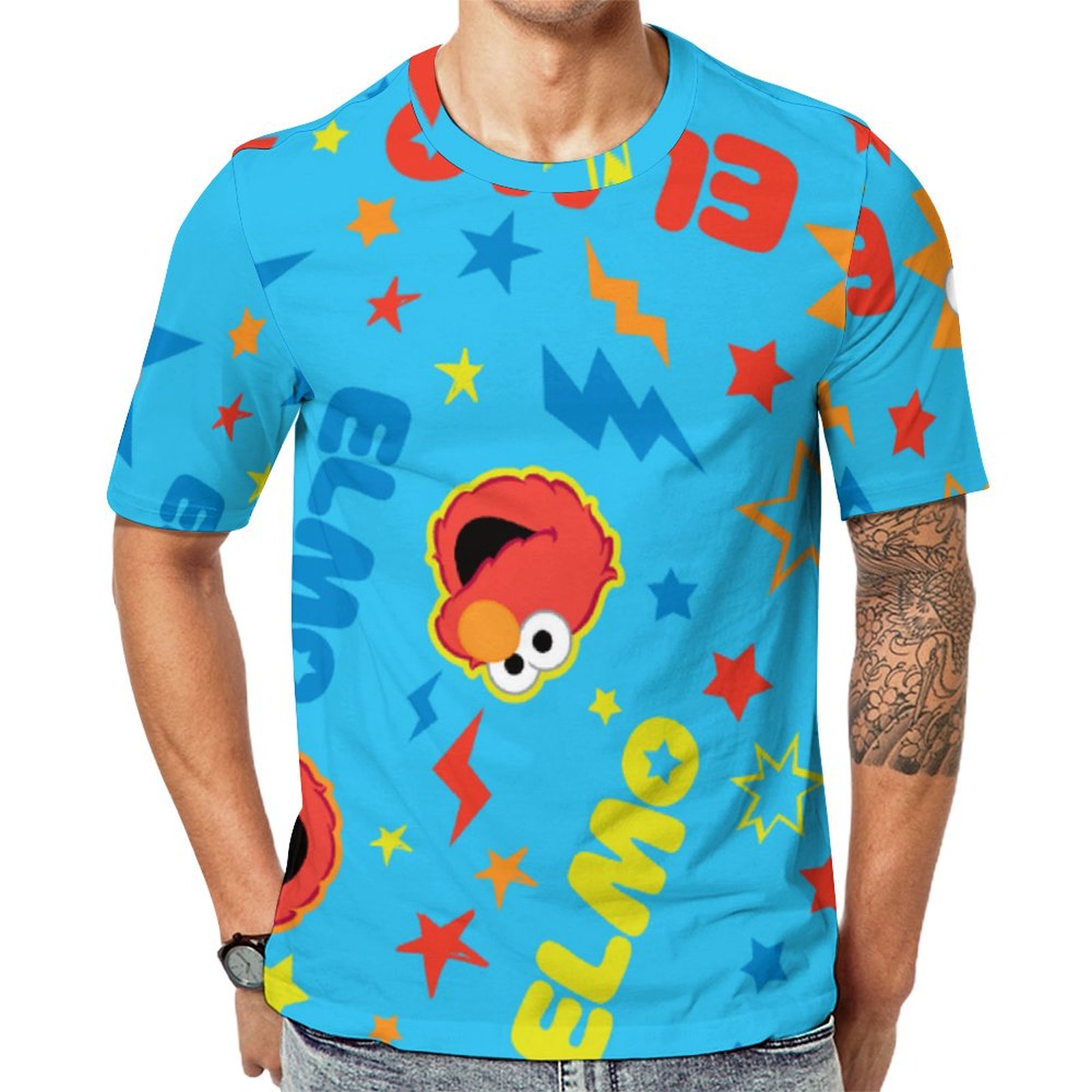 Blue Electric Elmo Short Sleeve Print Unisex Tshirt Summer Casual Tees for Men and Women Coolcoshirts