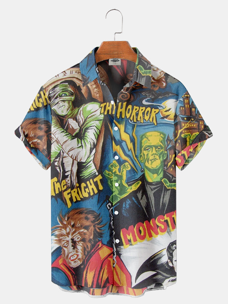 Men'S Halloween The Horror Characters Print Shirt PLUSCLOTHESMAN