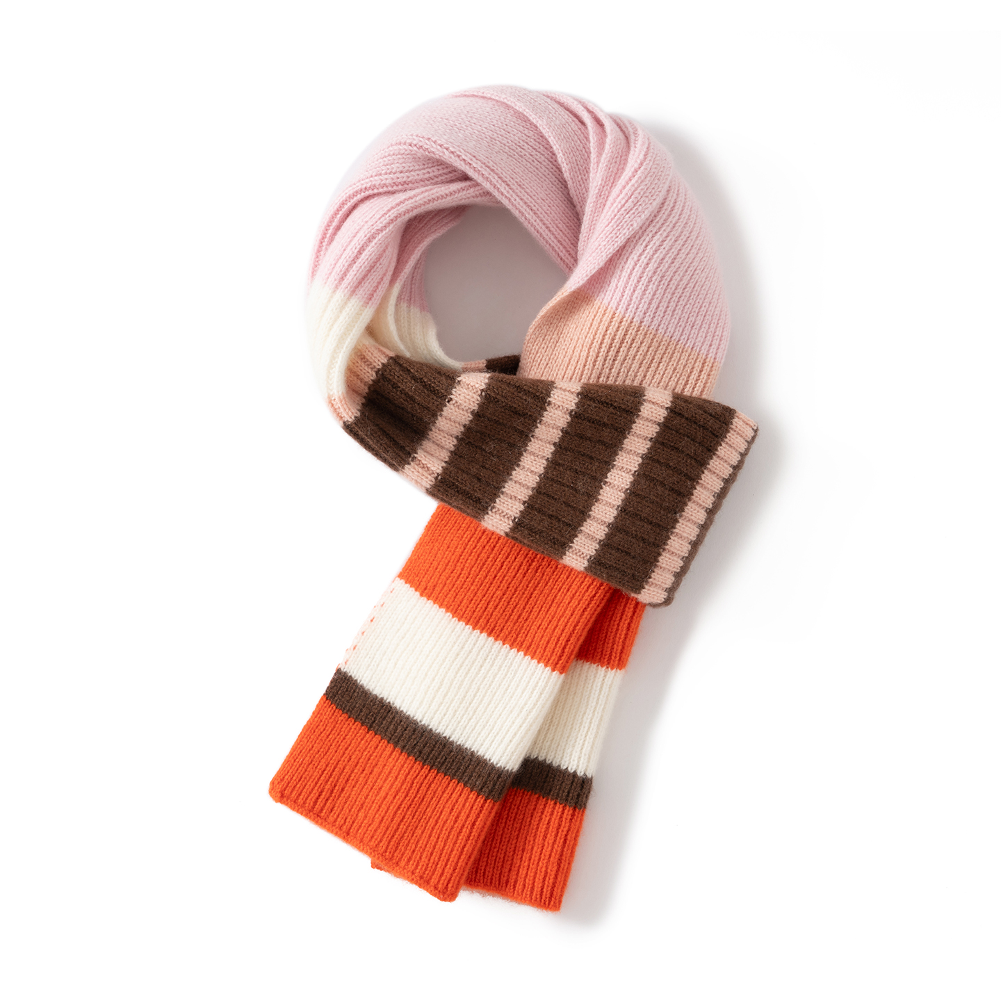 Kids' Striped Color-Block Knit Cashmere Scarf REAL SILK LIFE