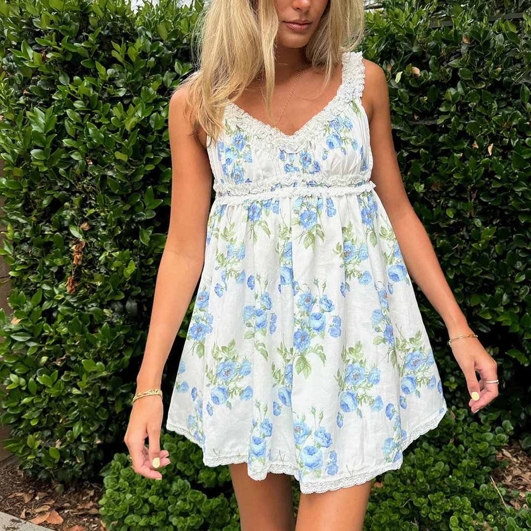 Women's Romantic Floral Mini Dress / DarkAcademias /Darkacademias