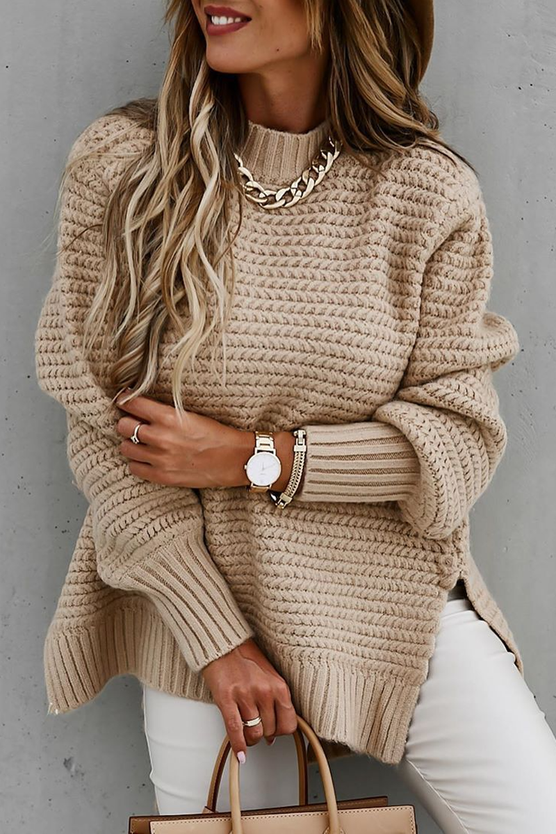 Round Neck Side Slit Casual Sweater