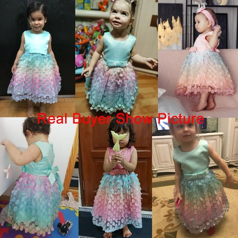 2021 Summer Little Mermaid Infant 1st Birthday Dress For Baby Girl Clothes Sequin Dress Princess Dresses Party Clothing Infant