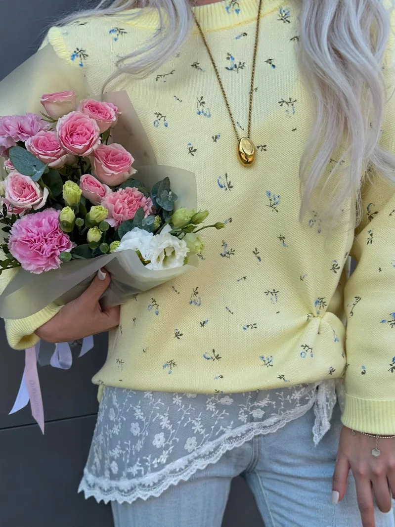 Athvotar Athvotar Sense Of Long Knitted Flower Circle Collar Collar Sweater Loose Leisure Lazy New Woman