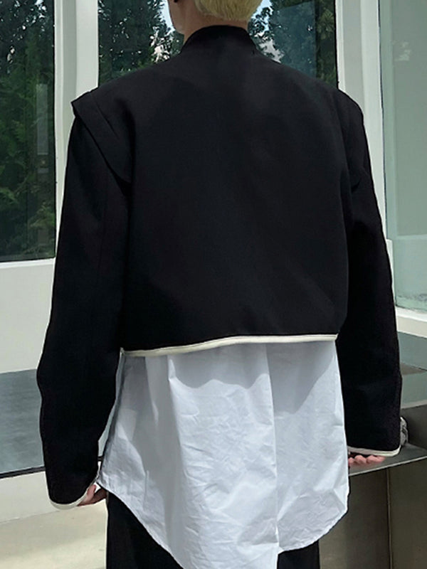 Aonga - Mens Contrast Piping Irregular Hem Cropped Blazer J aonga