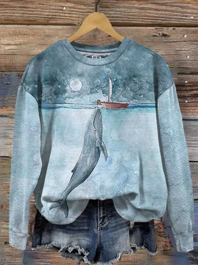 Women's Humpback Whale Print Sweatshirt