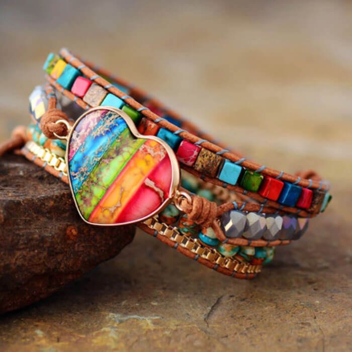 Chakra Healing Heart Charm Bracelet