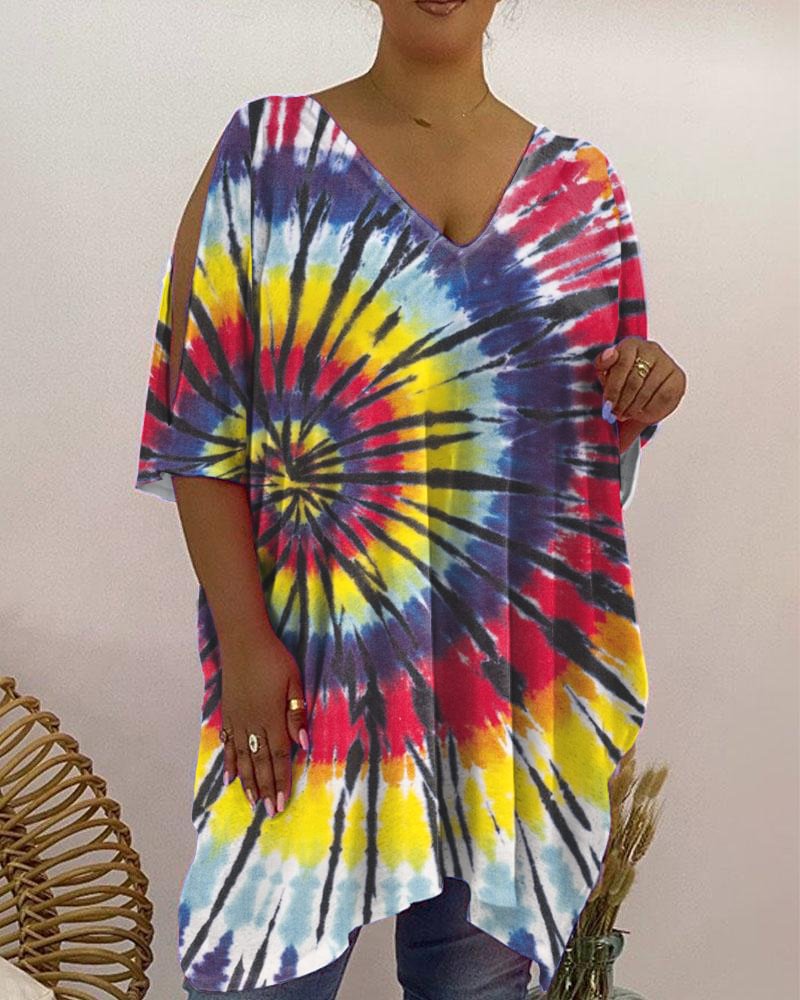 V-Neck Tie Dye Print Women's Dress