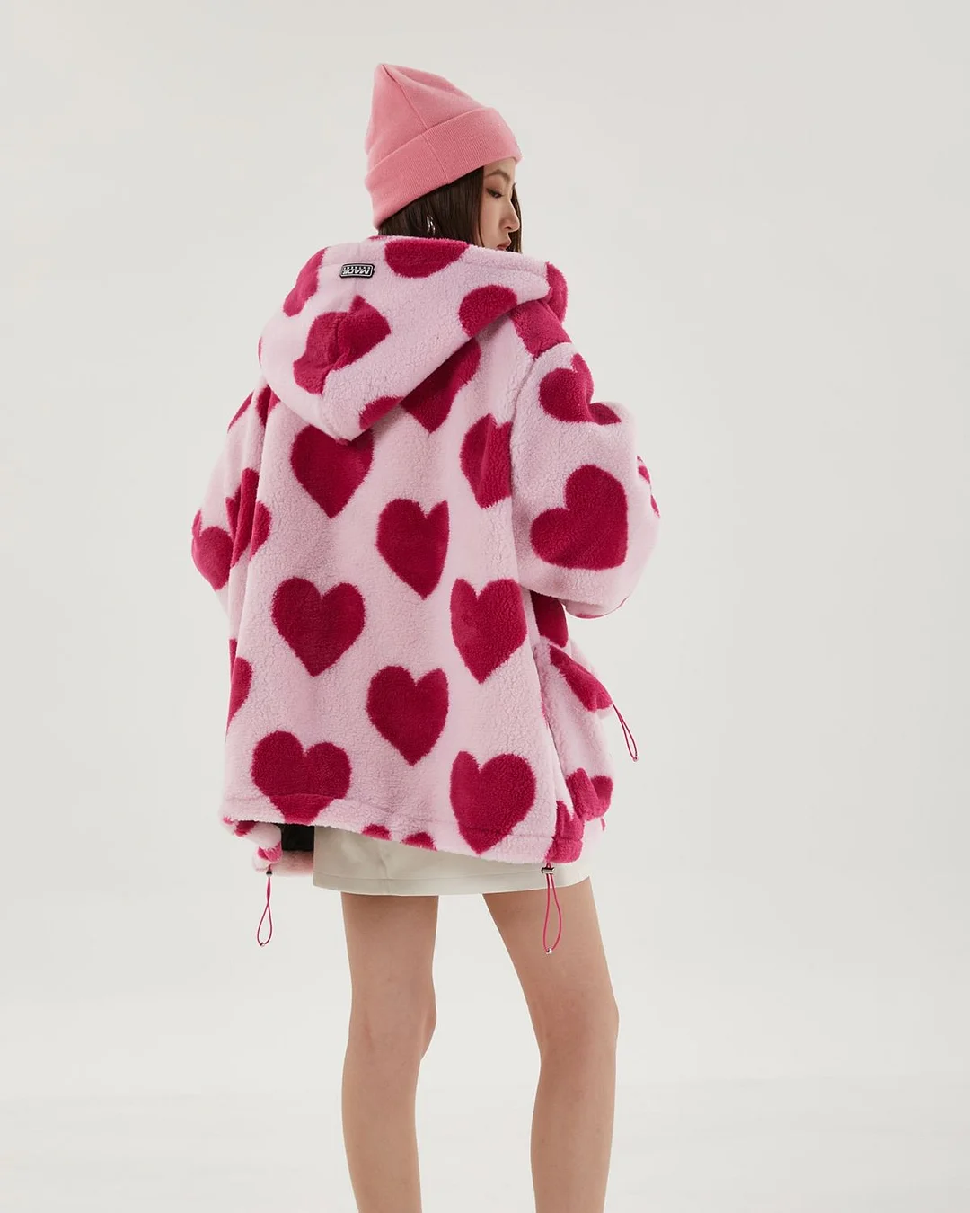 Brownm Heart Pattern Hooded Jacket