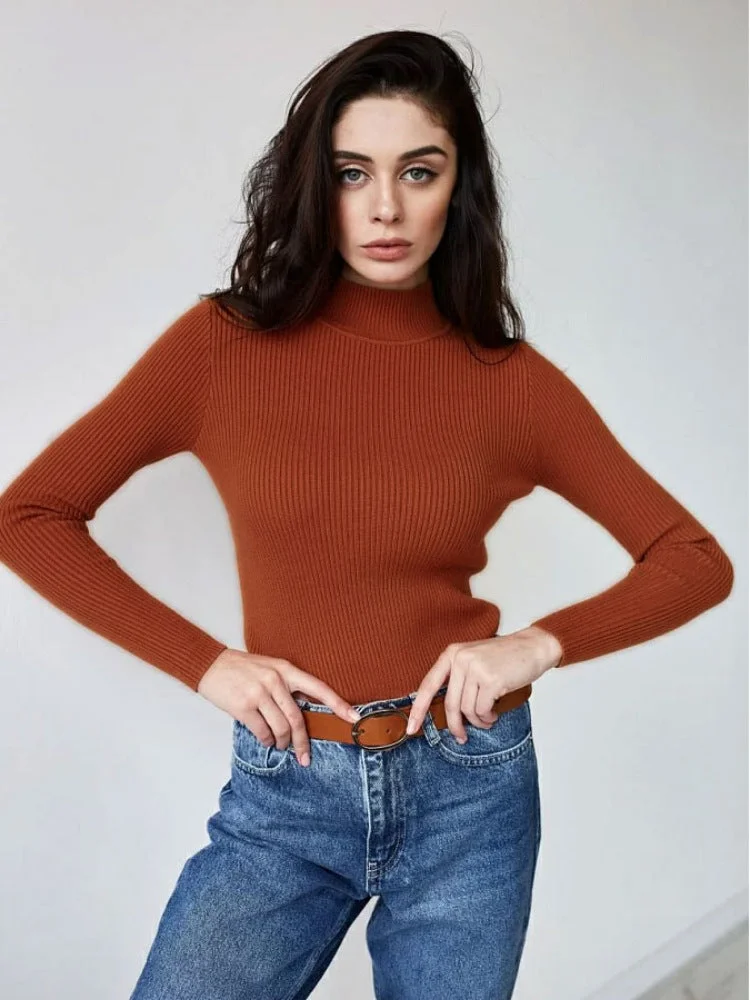 Uveng Color Half Collar Slim Knit Bottoming Sweaters