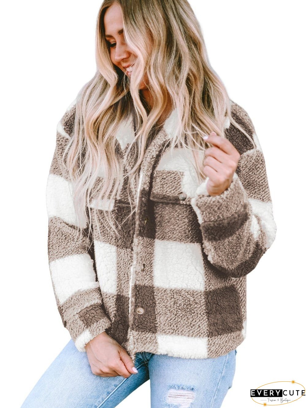Casual Plaid Sherpa Jacket for Fall/Winter