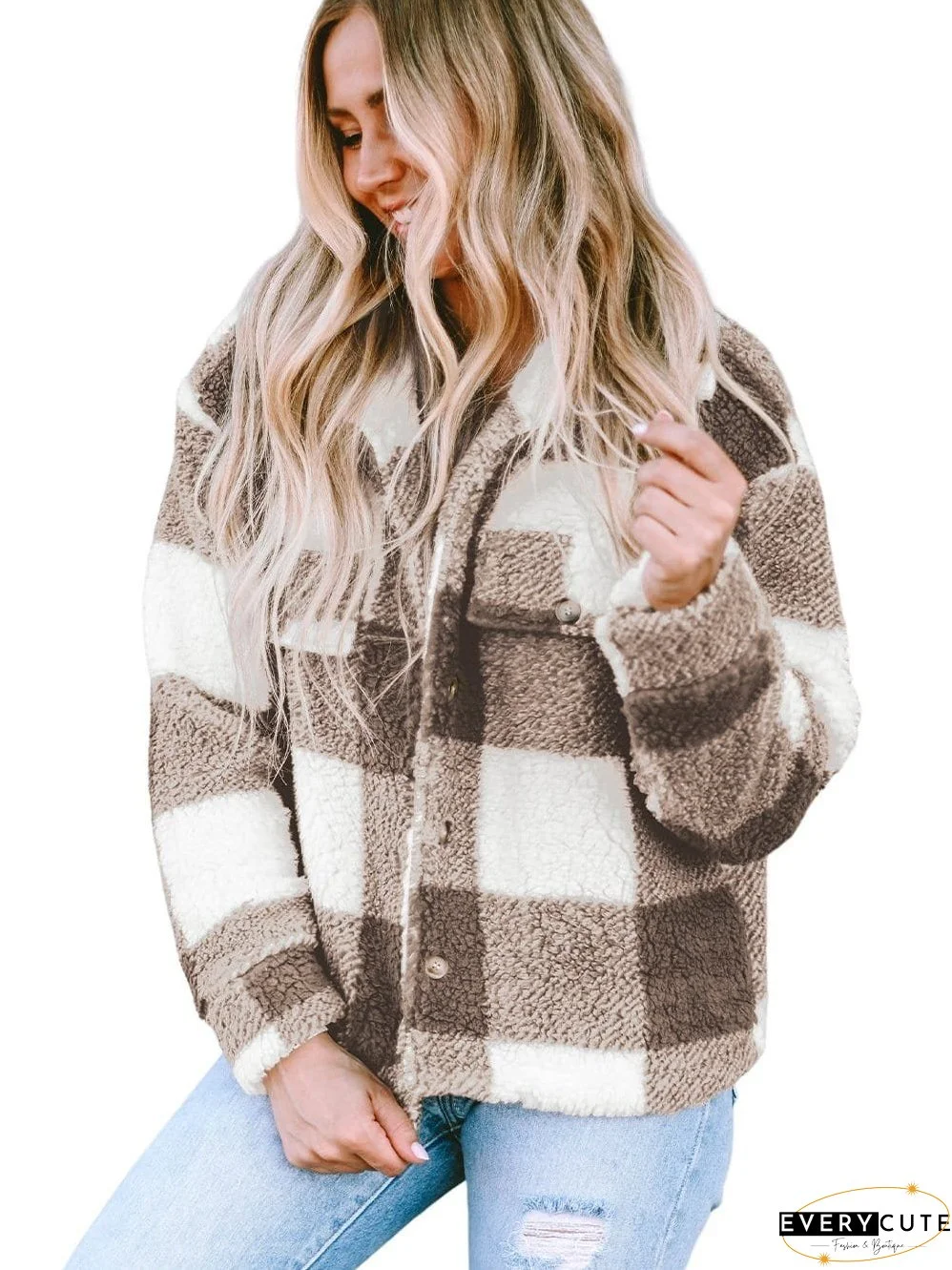 Casual Plaid Sherpa Jacket for Fall/Winter