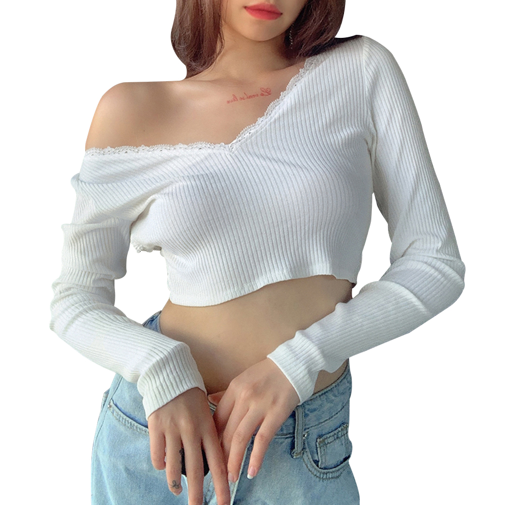 

Sexy Women Long Sleeve Solid Backless Tie Clubwear Crop Tops Casual Tees, White, 501 Original