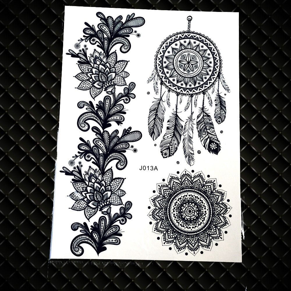 25 Designs Black Bracelets Chains Water Transfer Henna Tattoo Sticker For Legs Hands Arm Fake Waterproof Flower Large Lace Tatoo