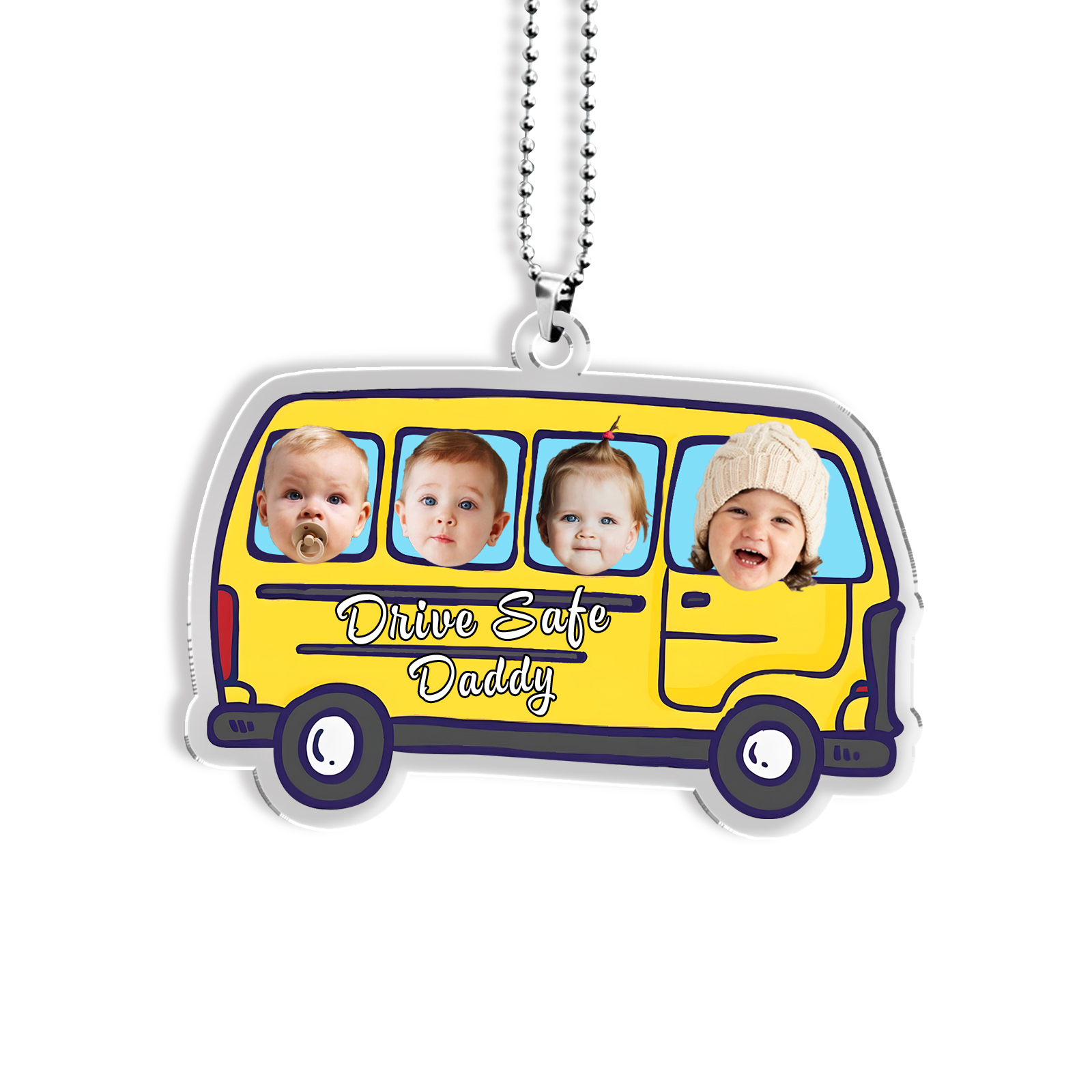 Personalised Yellow Car Acrylic Hanging Ornament Custom 4 Photos & 1 Text & 1 Name Keychain Pedant Gift for Family-Jessemade AU