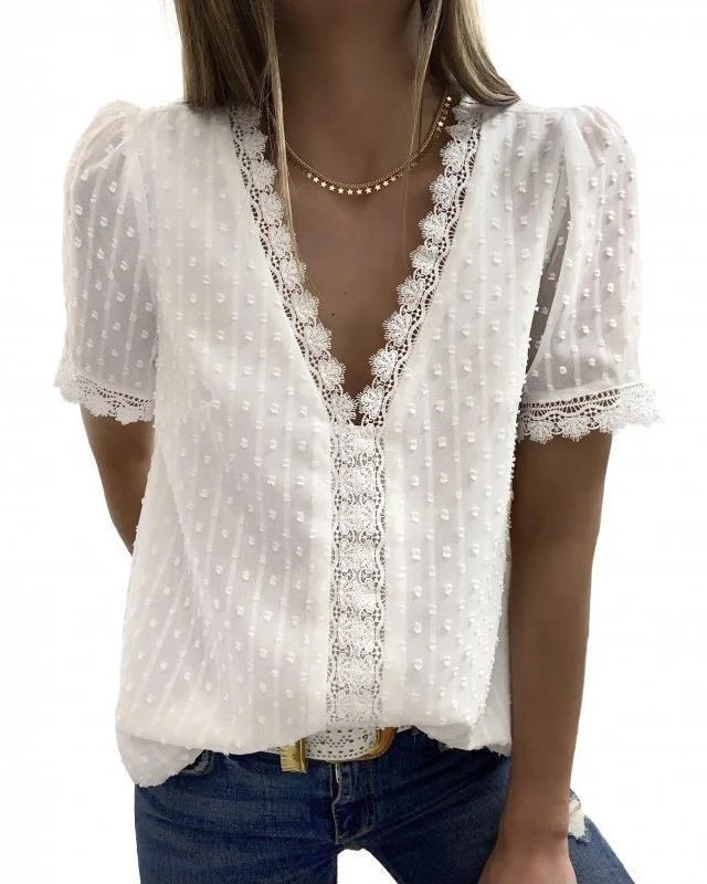 Summer Lace Jacquard Short Sleeve T-shirt