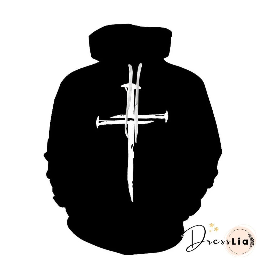 Men's Cross Printed Sports Drawstring Hoodies