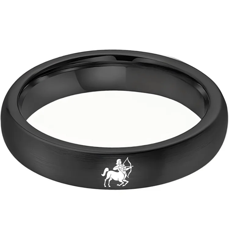 Men Women Sagittarius Tungsten Carbide Rings Prints Laser Design Domed Top Black Tungsten Wedding Bands 4MM 6MM 8MM