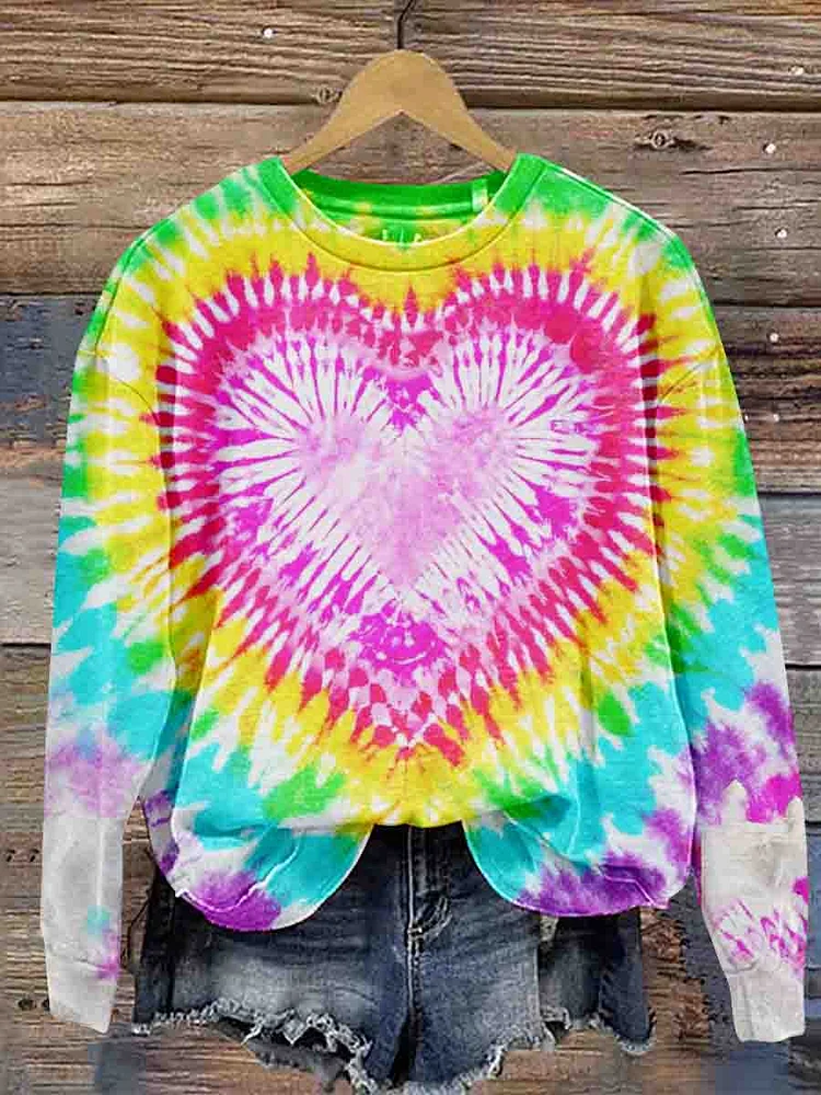 Valentine's Day Tie Dye  Blue Heart Patter Pattern Crew Neck Sweatshirt