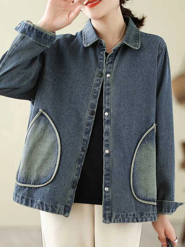 Buttoned Pockets Split-Joint Long Sleeves Loose Lapel Outerwear
