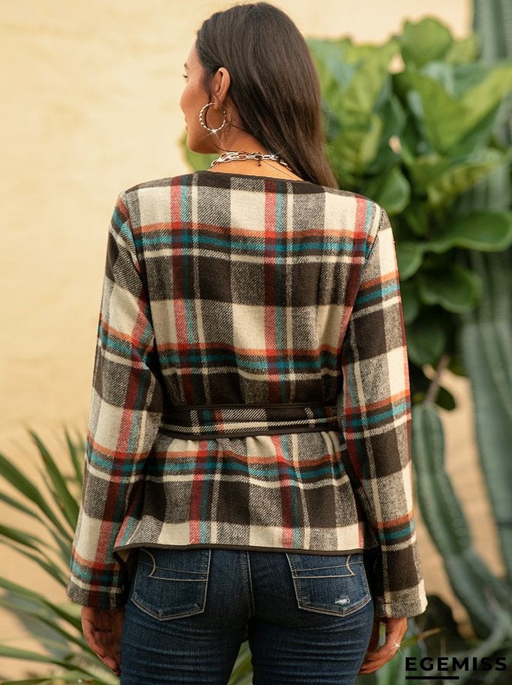 a-line long sleeve checkered/plaid outerwear | EGEMISS