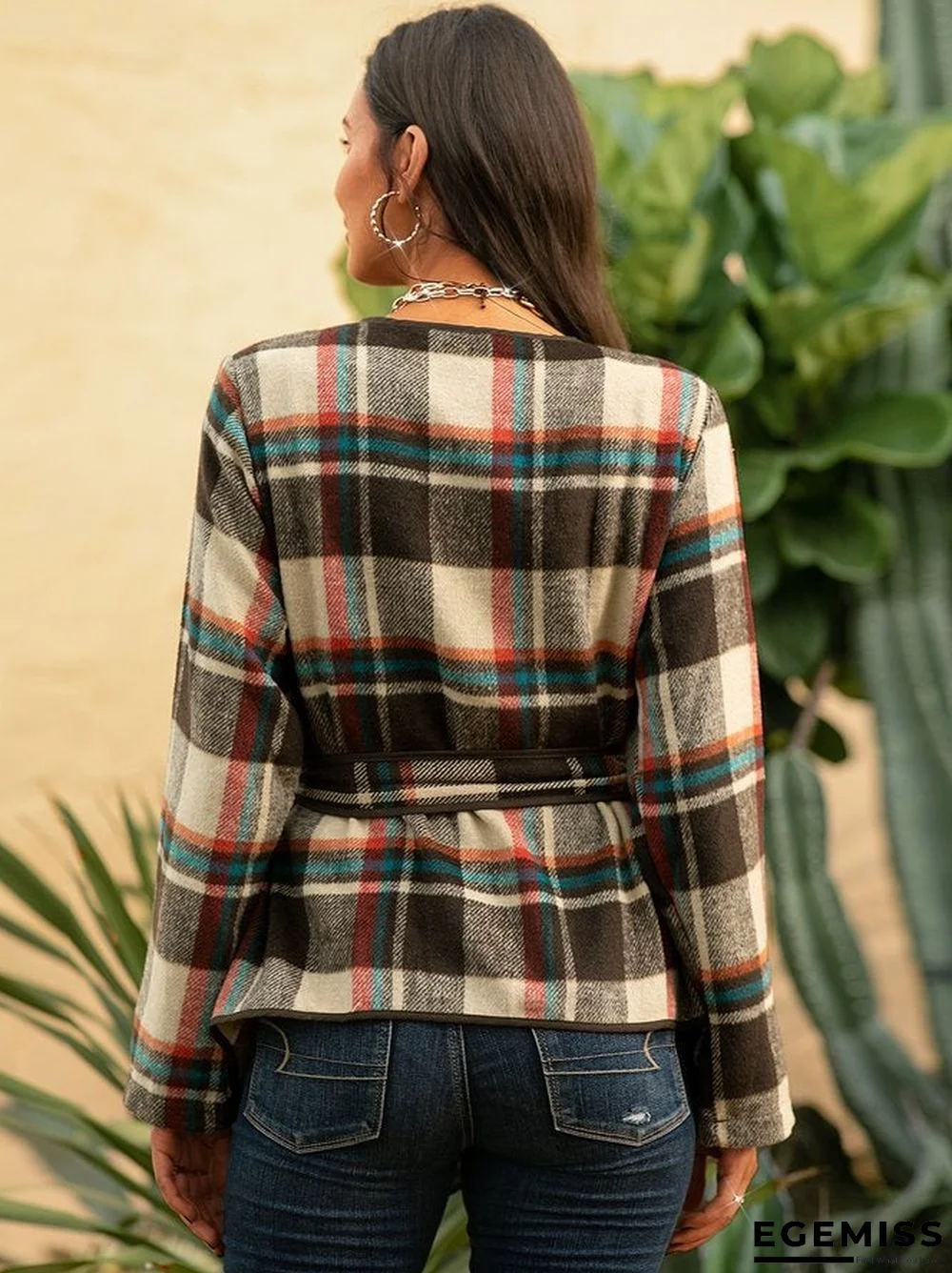 a-line long sleeve checkered/plaid outerwear | EGEMISS