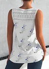 Plus Size Cross Strap Lace Stitching Floral Print Casual Tank Top