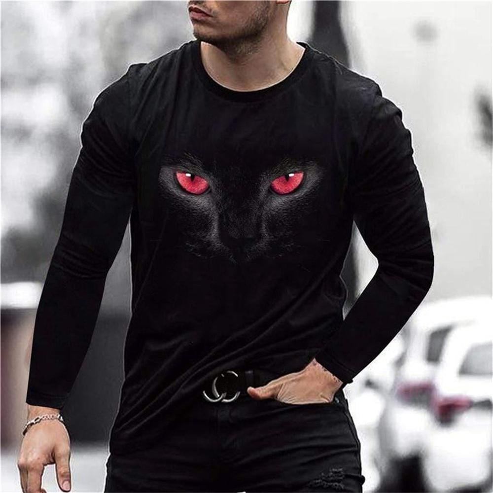 3D Graphic Long Sleeve Shirts Black Cat